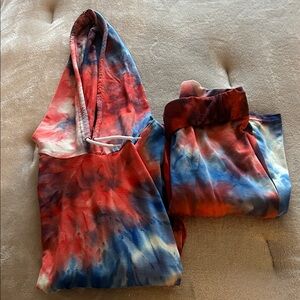 Tie-Dye Hoodie & Jogger Set - Red, Blue, White